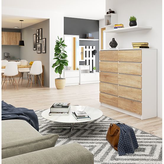 KOMÓD K120 10SZ CLP PK FEHÉR / SONOMA