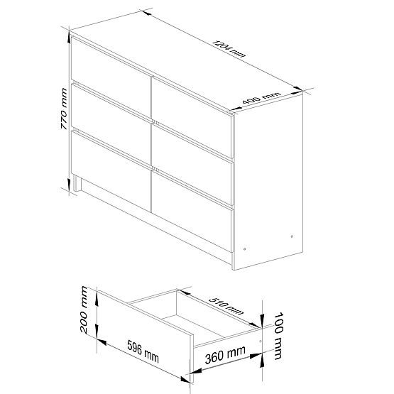KOMÓD K120 6F CLP PK FEHÉR FÉNYES