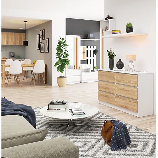 KOMÓD K120 6SZ CLP PK FEHÉR / SONOMA