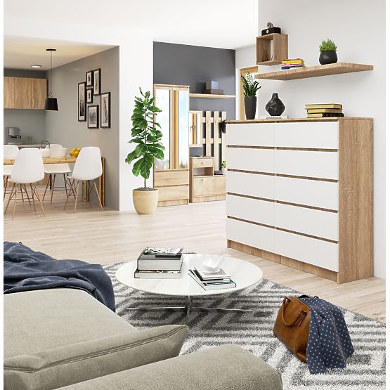 KOMÓD K140 10SZ CLP PK TÖLGY SONOMA / FEHÉR