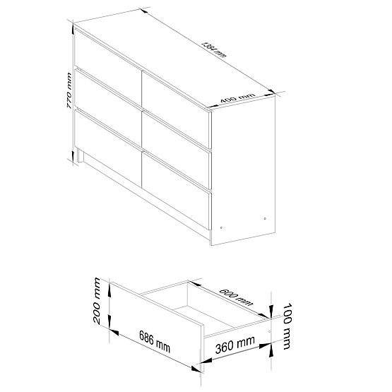 KOMÓD K140 6SZ CLP SONOMA TÖLGY