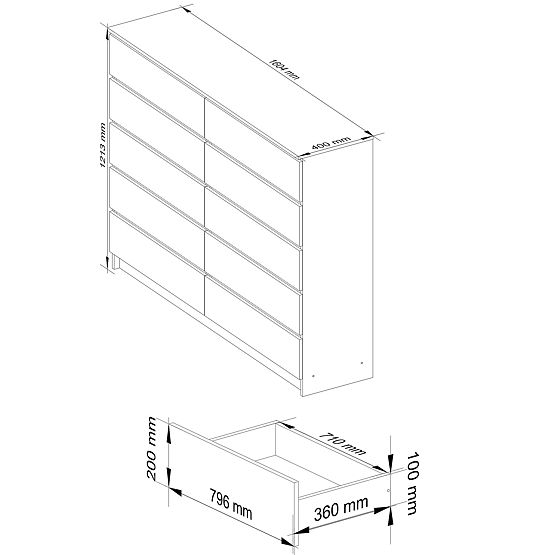 KOMÓD K160 10F CLP PK FEHÉR FÉNYES