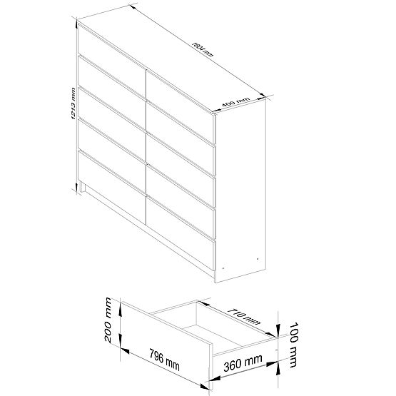 KOMÓD K160 10SZ CLP PK ARTISAN TÖLGY / SZÜRKE
