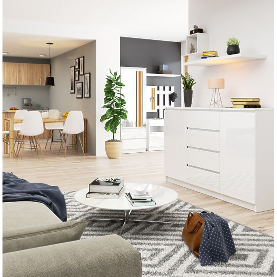 KOMÓD K160 2D 4F CLP PK FEHÉR FÉNYES