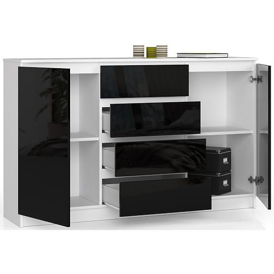 KOMÓD K160 2D 4F CLP PK FEKETE FÉNYES