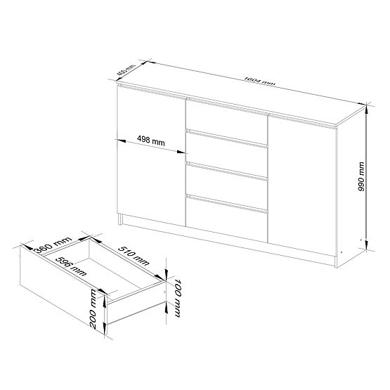 KOMÓD K160 2D 4SZ CLP PK FEHÉR / SZÜRKE