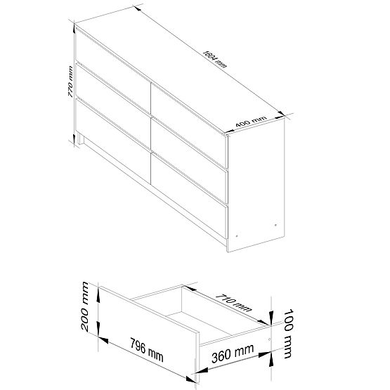 KOMÓD K160 6SZ CLP PK FEHÉR FÉNYES
