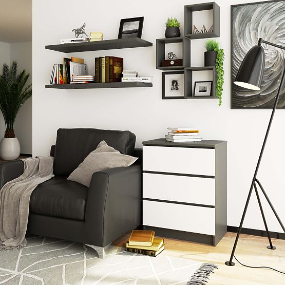 KOMÓD K60 3SZ CLP GRAFIT SZÜRKE / FEHÉR