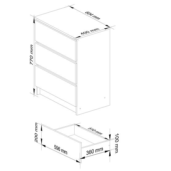 KOMÓD K60 3SZ CLP PK FEHÉR FÉNYES