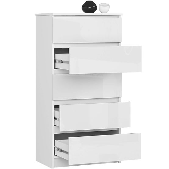 KOMÓD K60 5SZ CLP PK FEHÉR FÉNYES
