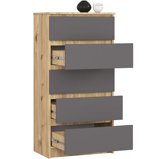 KOMÓD K60 5SZ CLP PK TÖLGY ARTISAN / SZÜRKE