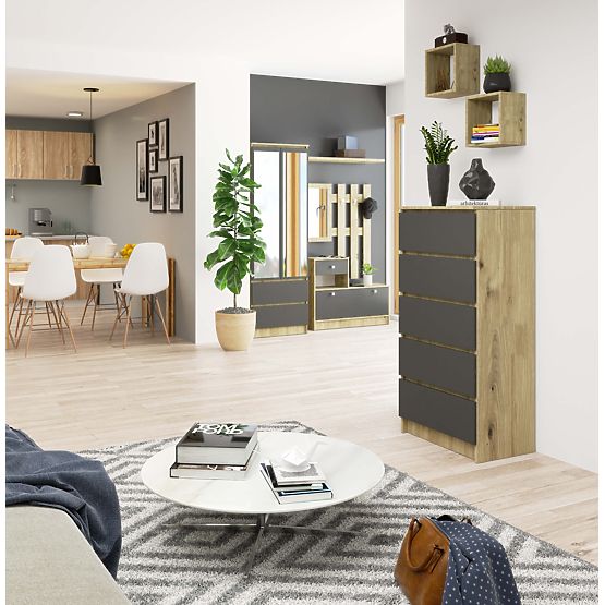 KOMÓD K60 5SZ CLP PK TÖLGY ARTISAN / SZÜRKE