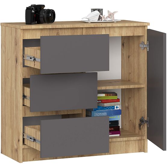 KOMÓD K80 JERRY 1D 3SZ PK ARTISAN TÖLGY / GRAFIT SZÜRKE