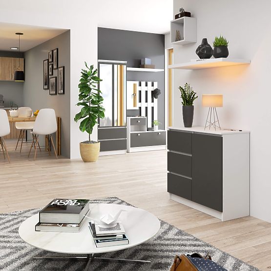 KOMÓD K80 JERRY 1D 3SZ PK FEHÉR / GRAFIT SZÜRKE