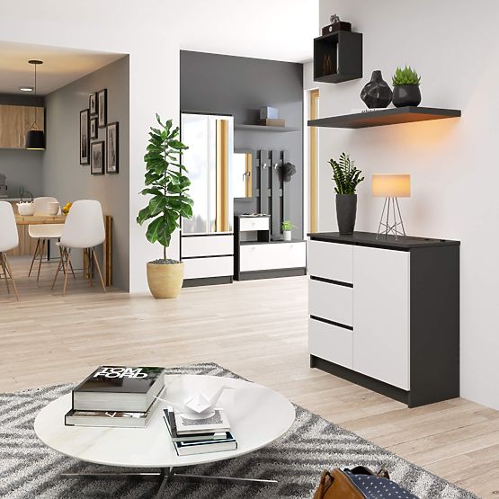 KOMÓD K80 JERRY 1D 3SZ PK GRAFIT SZÜRKE / FEHÉR