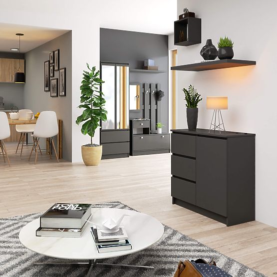 KOMÓD K80 JERRY 1D 3SZ PK GRAFIT SZÜRKE