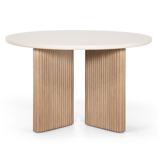 Komorebi kerti asztal 130 cm kőlapos, világos akácfa/világos bézs, kerek, lamellás