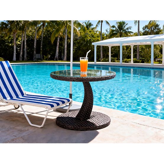 Kör alakú technorattan erkélyasztal, modern dizájnú dohányzóasztal