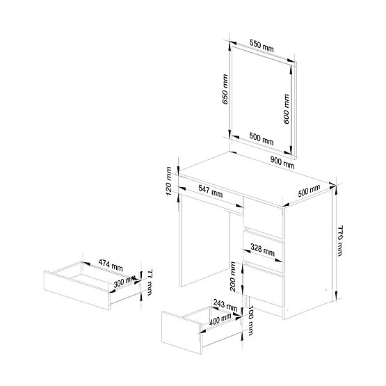 KOZMETIKAI FÜRDŐSZOBASZEKRÉNY TÜKÖRREL T-6/SL 500x600 JOBB FEHÉR