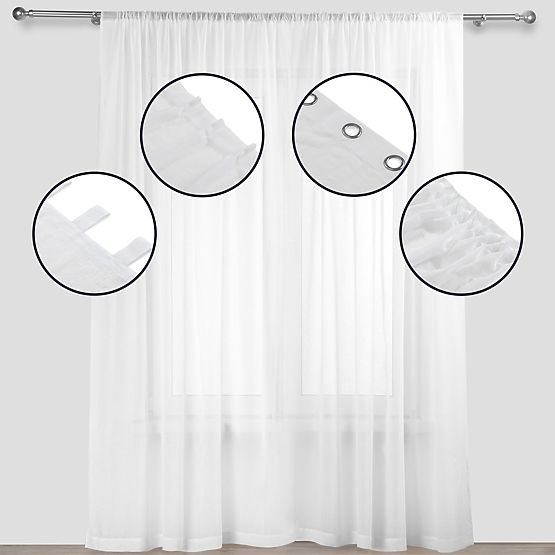 KRESZ fehér színű klasszikus stílusú függöny flex 5,5 cm dupla hajtással zúzott voile 140x270