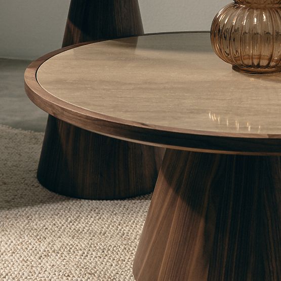 Kyoto dohányzóasztal 80 cm, kerek, travertin/dió