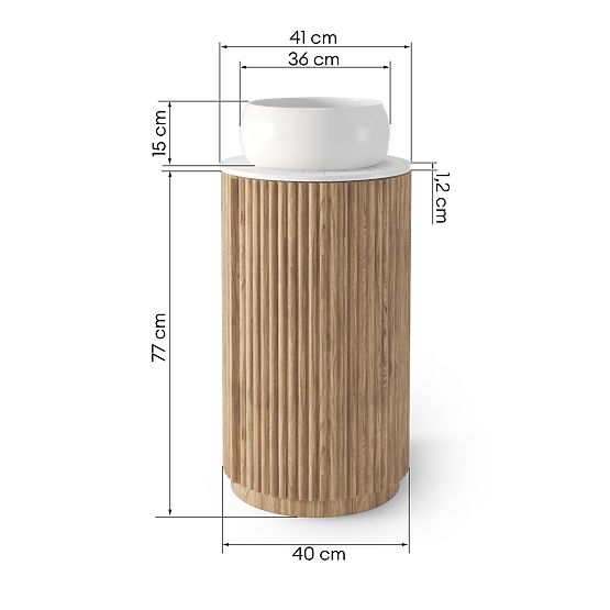 La promessa 40 cm-es szekrény és mosdókagyló szett, bordázott, lekerekített, tölgy/fehér