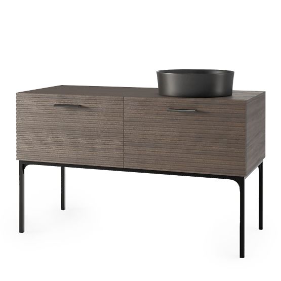 La Purete 120 cm-es mosdós szekrény szett, barázdált, dió/fekete