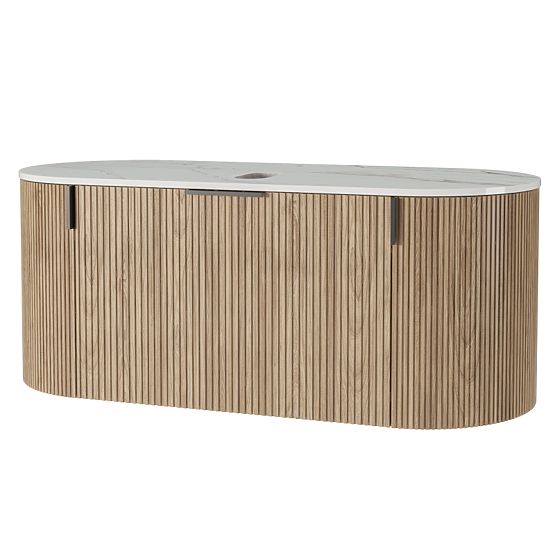La simplicite 100 cm-es szekrény szett mosdóval, bordázott, lekerekített, Glit White/tölgy
