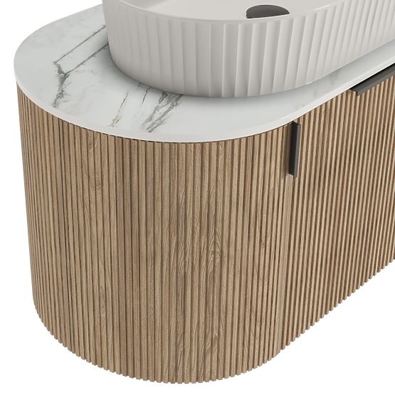 La simplicite 80 cm-es szekrény szett pulttal és mosdóval, bordázott, lekerekített, Glit White/tölgy