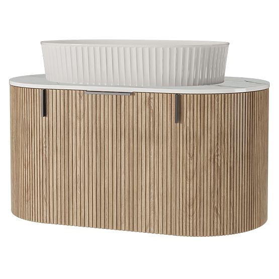 La simplicite 80 cm-es szekrény szett pulttal és mosdóval, bordázott, lekerekített, Glit White/tölgy