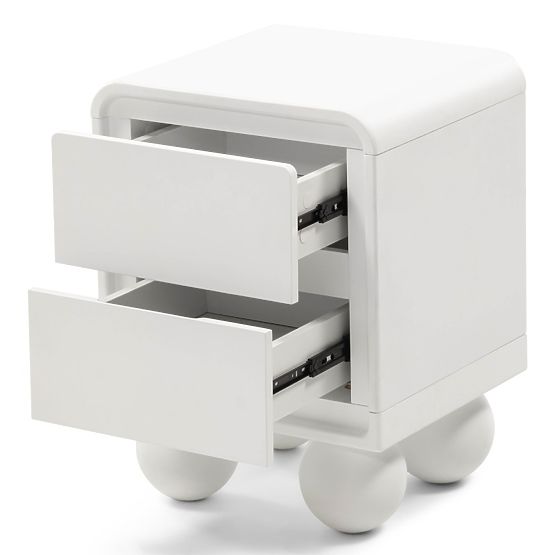 Lauria éjjeliszekrény fehér, lekerekített, golyólábakkal