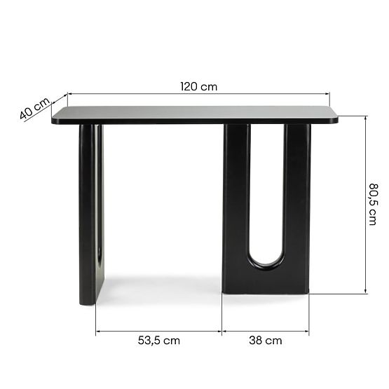 Lichi íróasztal/konzol 120 cm, fekete, ívek
