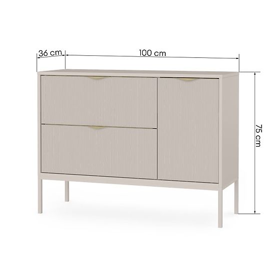 Livia 100 cm-es mosdó alatti szekrény, kasmír színű, fém lábakkal, bordázott