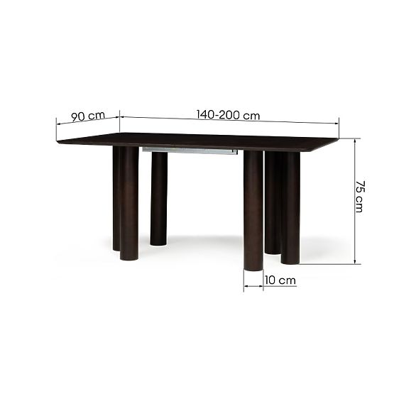 Loa 140-200 cm-es kinyitható asztal, tölgy furnér, dió, bükkfa, lekerekített