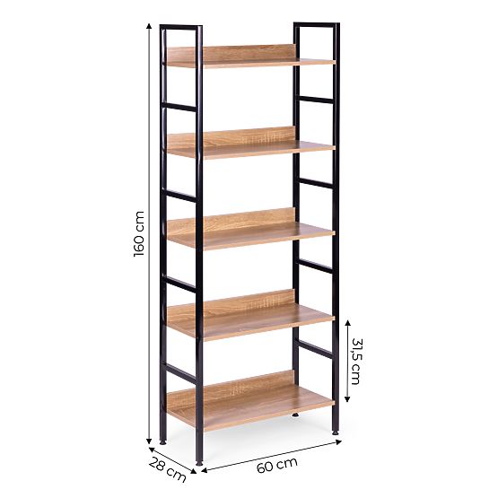 Magas loft stílusú 5 polcos fém MDF polc ModernHome
