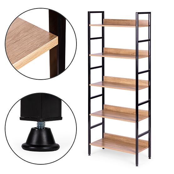 Magas loft stílusú 5 polcos fém MDF polc ModernHome