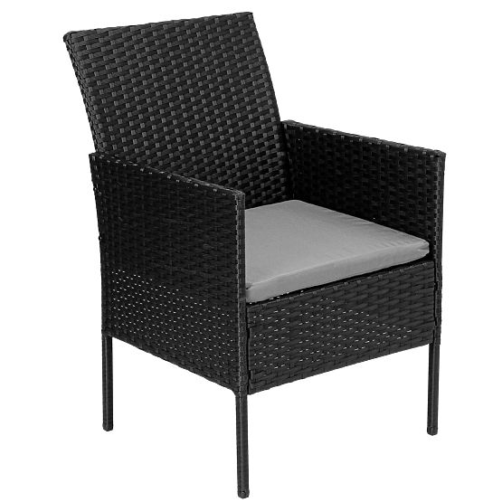 MAGNOLIA fekete technorattan kerti bútor szett szürke párnákkal