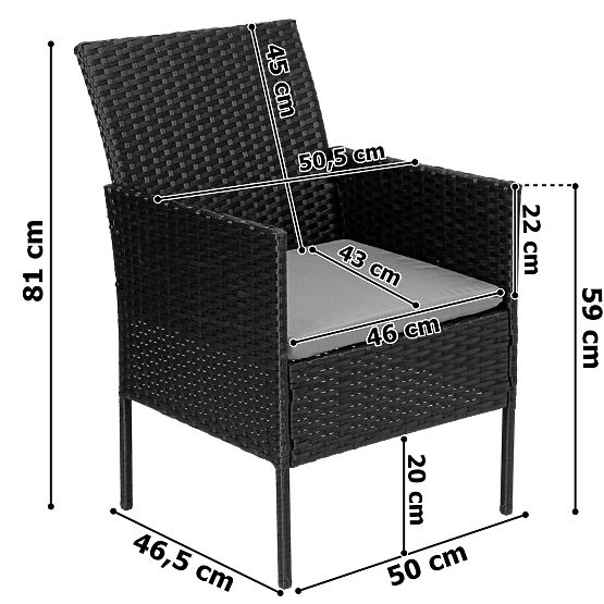 MAGNOLIA fekete technorattan kerti bútor szett szürke párnákkal