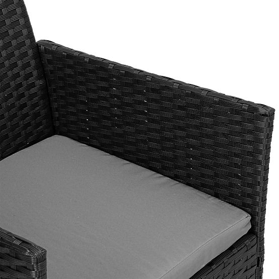 MAGNOLIA fekete technorattan kerti bútor szett szürke párnákkal