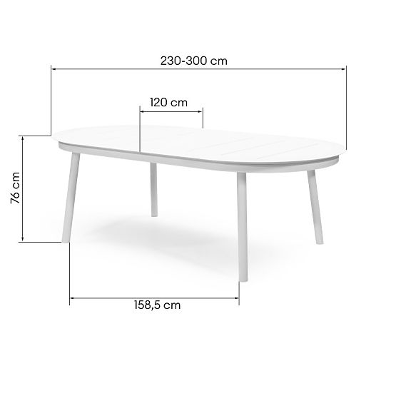 Marinelli kinyitható kerti asztal 230-300 cm, alumínium, fehér