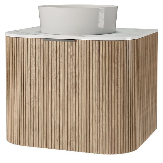 Matinale 60 cm-es szekrény és mosdókagyló szett, bordázott, lekerekített, Glit White/akác