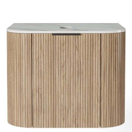 Matinale 60 cm-es szekrény és mosdókagyló szett, bordázott, lekerekített, Glit White/akác