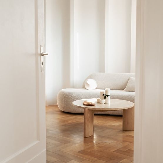 Medley dohányzóasztal 90 cm, kerek, travertin/kőris