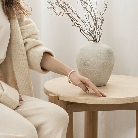 Medley oldalasztal 50 cm, kerek, travertin/kőris