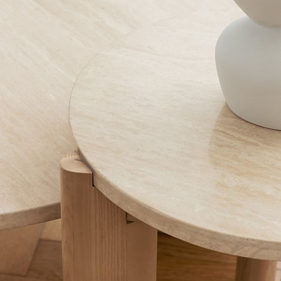 Medley oldalasztal 50 cm, kerek, travertin/kőris