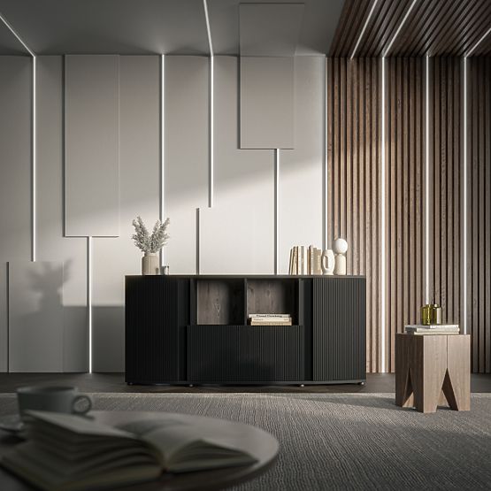 MICHELLE komód fekete/viking tölgy