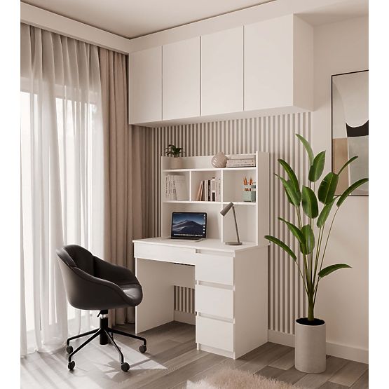 MIJAS Balos Íróasztal Mat Fehér 4 Fiókkal és 4 Polccal Irodába vagy Szobába
