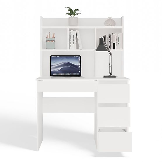 MIJAS Jobb Oldali Íróasztal Felépítménnyel Matt Fehér 4 Fiók 4 Polc Irodába Szobába