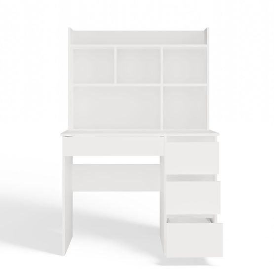 MIJAS Jobb Oldali Íróasztal Felépítménnyel Matt Fehér 4 Fiók 4 Polc Irodába Szobába