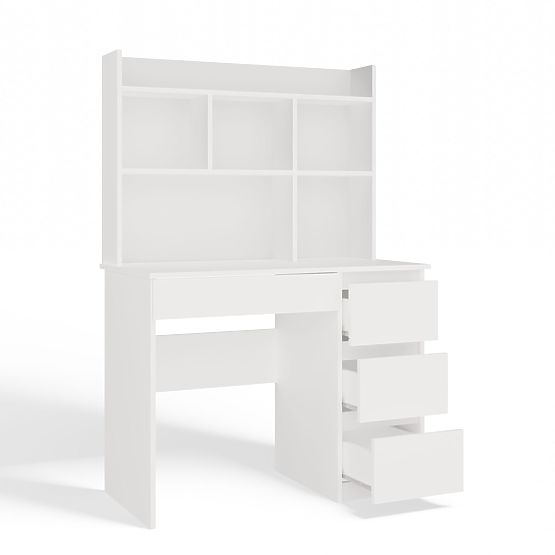 MIJAS Jobb Oldali Íróasztal Felépítménnyel Matt Fehér 4 Fiók 4 Polc Irodába Szobába